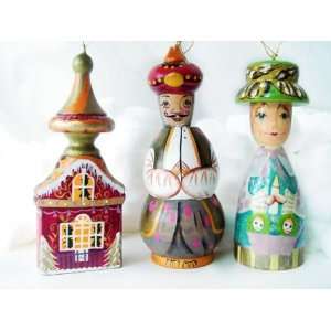   Handcrafted Wood Doll Holiday Christmas Ornaments (House, Man, Woman