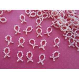 500pc Pearly Pearl Pink Ribbon Bow Breast Cancer Embellishment (B18)