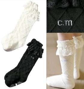   Toddler Girl White Black Argyle Princess Lace Knee Socks 1 3T 3T 5T