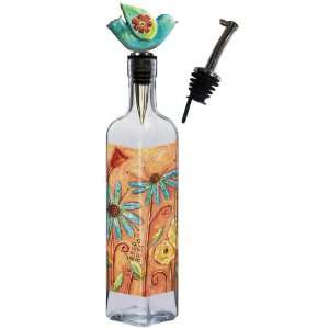   Bottle w/Ceramic Bird Stopper, Field of Flowers