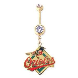 Baltimore Orioles 316L Stainless Steel Belly Ring with Cubic Zirconia 