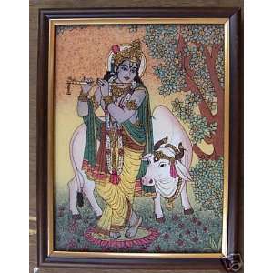  Young Krishna, Cow & his Flute, Gem Stone Art Painting 