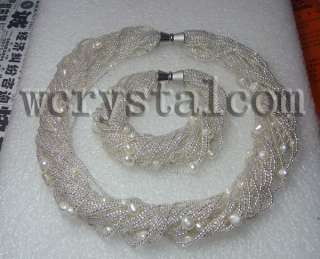 24 strands white silver glass beads pearls necklace twi  