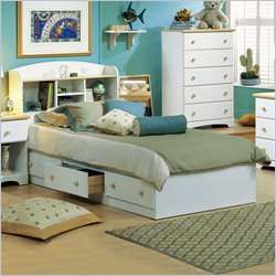 South Shore Newbury Kids Twin Bookcase Storage Bed Set in White Finish 
