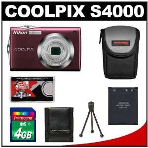  Nikon Coolpix S4000 Digital Camera (Plum) with 4GB Card 