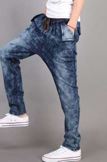 Mens Casual Slim Fit Hip Hop Harem Straight Denim Jeans Pants Trousers 