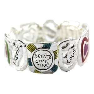   True Message Stretch Bracelet with Heart More Designs Silver Tone