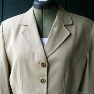 Vintage 80s Kasper ASL Khaki Linen Blazer Jacket 12 Mint Condition 