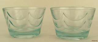 Vintage Aqua Glass Fruit Dessert Bowls Ripple Wave  