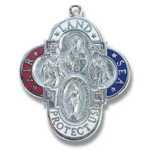 Sterling Silver Medal Epoxy Air, Land, and Sea 4 Way Jesus 
