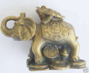 FENG SHUI BRASS 3 THREE LEGGED TOAD FROG ATOP ELEPHANT  
