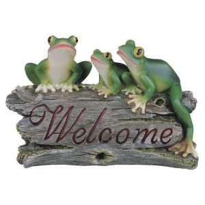   Polyresin Three Frogs Sitting On Welcome Word Tree