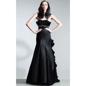   Black Floor length Sleeveless Satin Strapless Column Party Dresses