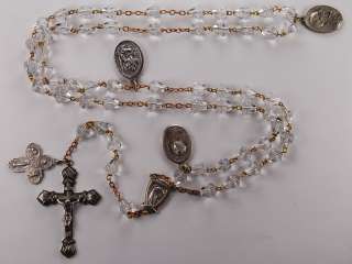 Large BRILLIANT VINTAGE CUT GLASS Rosary with MEDALS NR  
