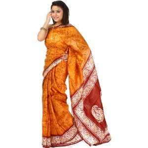  Amber Batik Sari from Kolkata   Pure Silk 