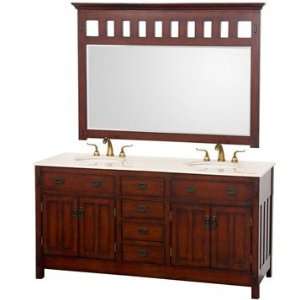   66 Inch Transitional Double Bathroom Vanity and Mirror   Cherry