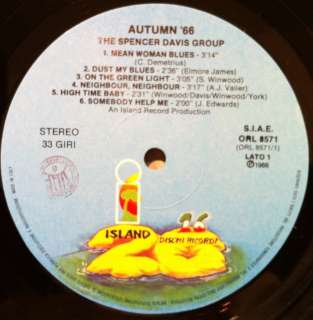 THE SPENCER DAVIS GROUP autumn 66 LP Mint  ORL 8571 Vinyl Italy 