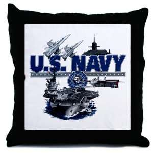 Throw Pillow US Navy with Aircraft Carrier Planes Submarine and Emblem