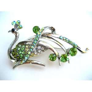   Crystal Rhinestone Phoenix Bird Shiny Silver Tone Pin Brooch Jewelry