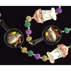 Chef Skillet Fish Peppers Seafood Beads Necklace New Orleans Mardi 