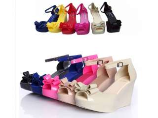 New Womens Bowknot candy color Jelly Shoes Sandals Flip Platforms 