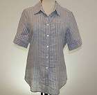   AND JAMES Gray Striped Short Sleeve Button Down Shirt Blouse Top Sz S