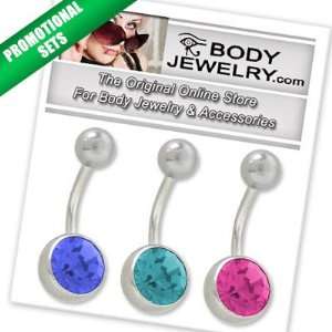  Belly Button Ring High Polish Surgical Steel with Jewel 