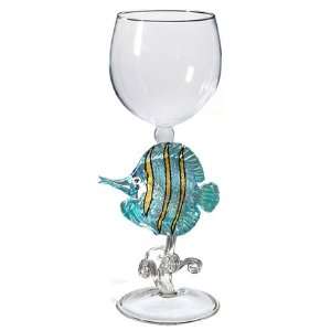  W285 Wine Glass Hand blown Blue Fish by Yurana Designs 