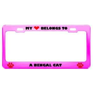 Bengal Cat Pet Pink Metal License Plate Frame Tag Holder