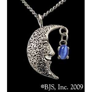  Moon Necklace, Sterling Silver, Dark Blue set gemstone 