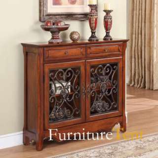 Light Cherry Finish 2 Door, 2 Drawer Scroll Console Table, Wood  
