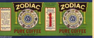 TIN CAN LABEL VINTAGE COFFEE ZODIAC NEW ORLEANS BLUE  
