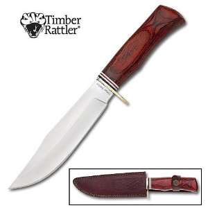  Timber Rattler Deer Hunter Fixed Blade Knife w/ Leather 