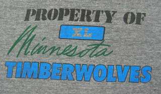vintage MINNESOTA TIMBERWOLVES Gray Rayon Gym t shirt XL t wolves 1989 