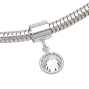   Silver Bezel Set 6mm Cubic Zirconia Dangle Charm Bead   Fits Pandora