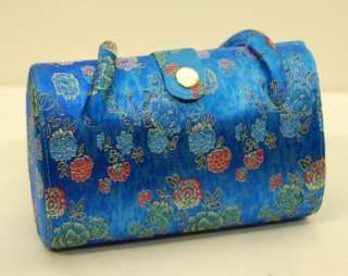 SILK BROCADE PURSE Blue Blossom Clutch Tote Hand Bag  