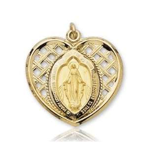  14k Yellow Gold Blessed Mother Heart Miraculous Medal 