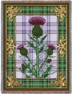 GRAND SCOTTISH THISTLE ON PLAID TAPESTRY AFGHAN BLANKET THROW  