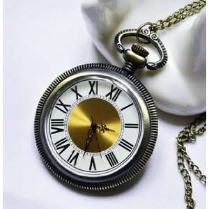  Pocket Watch Necklace of Large Gold Surface Roman Word 
