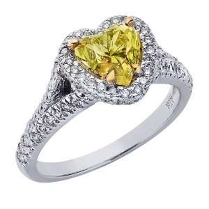  Certified $9700 Light Yellow Heart Brilliant Cut Diamond 