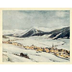  1907 Print Davos Platz Switzerland Swiss Mountain Village 