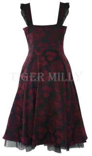 50s BROCADE party prom FLORAL DRESS BLACK RED SIZE 8 18  