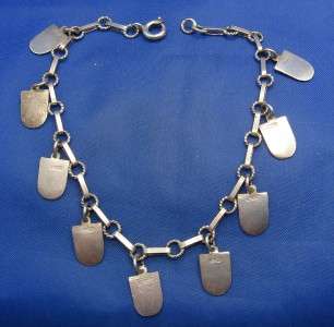 Vintage 800 Silver & Enamel Travel Shield Charm Bracelet (Dot Dash) 9 