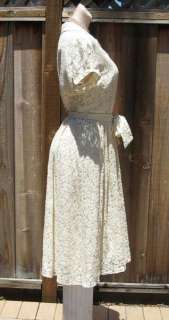 Apt 9 Ivory Floral Lace Full Skirt Cotton Dress sz 12  