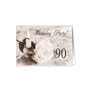  90 years elegant birthday party invitation with rose and 