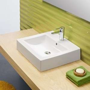  Wave Porcelain Bathroom Sink with Overflow in White