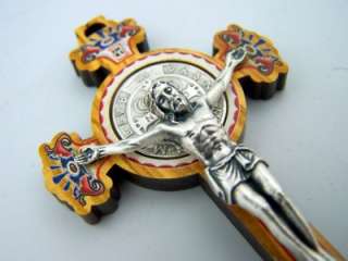 Wood Saint St Benedict Pectoral Crucifix Cross Handmade  