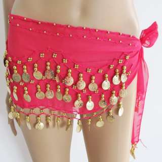 Belly Dancing Bellydance Coin Belt Hip Scarf Skirt Wrap Golden 3 Rows 