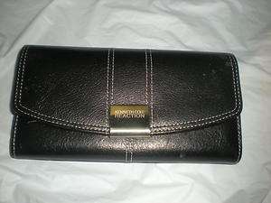 KENNETH COLE REACTION FRAME black ALL ONE LEATHER WALLET PURSE  