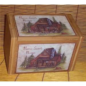   Cabin Recipe Box Bamboo Home Sweet Home Lodge Country 
